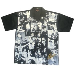 Elvis Presley Collage Shirt XL Black & White Photo Print Button Front